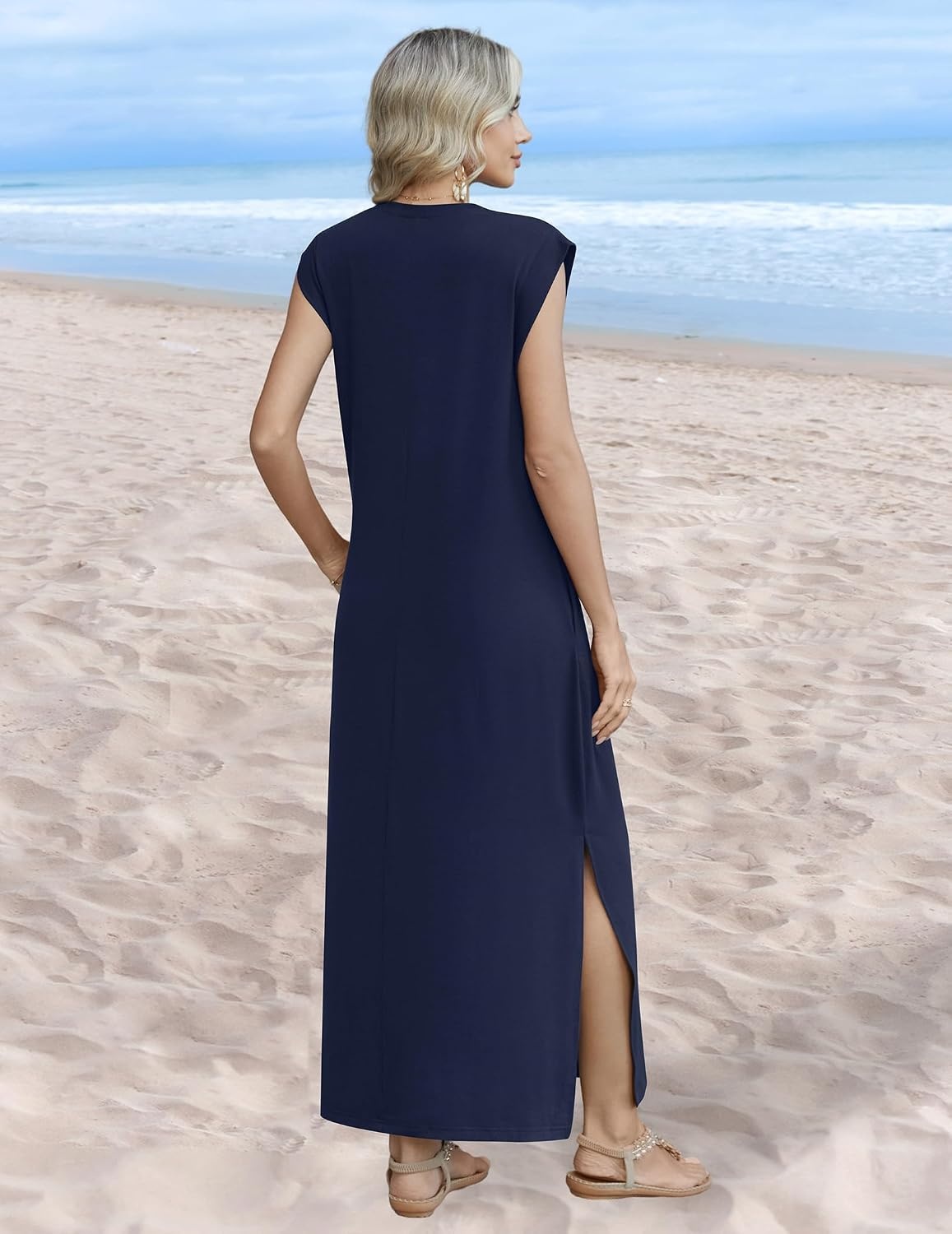 image:imageZeagoo Summer Dresses for Women 2026 Long Maxi Sundresses Loose Split WrinkleFree Beach Travel Vacation ClothesA02blue