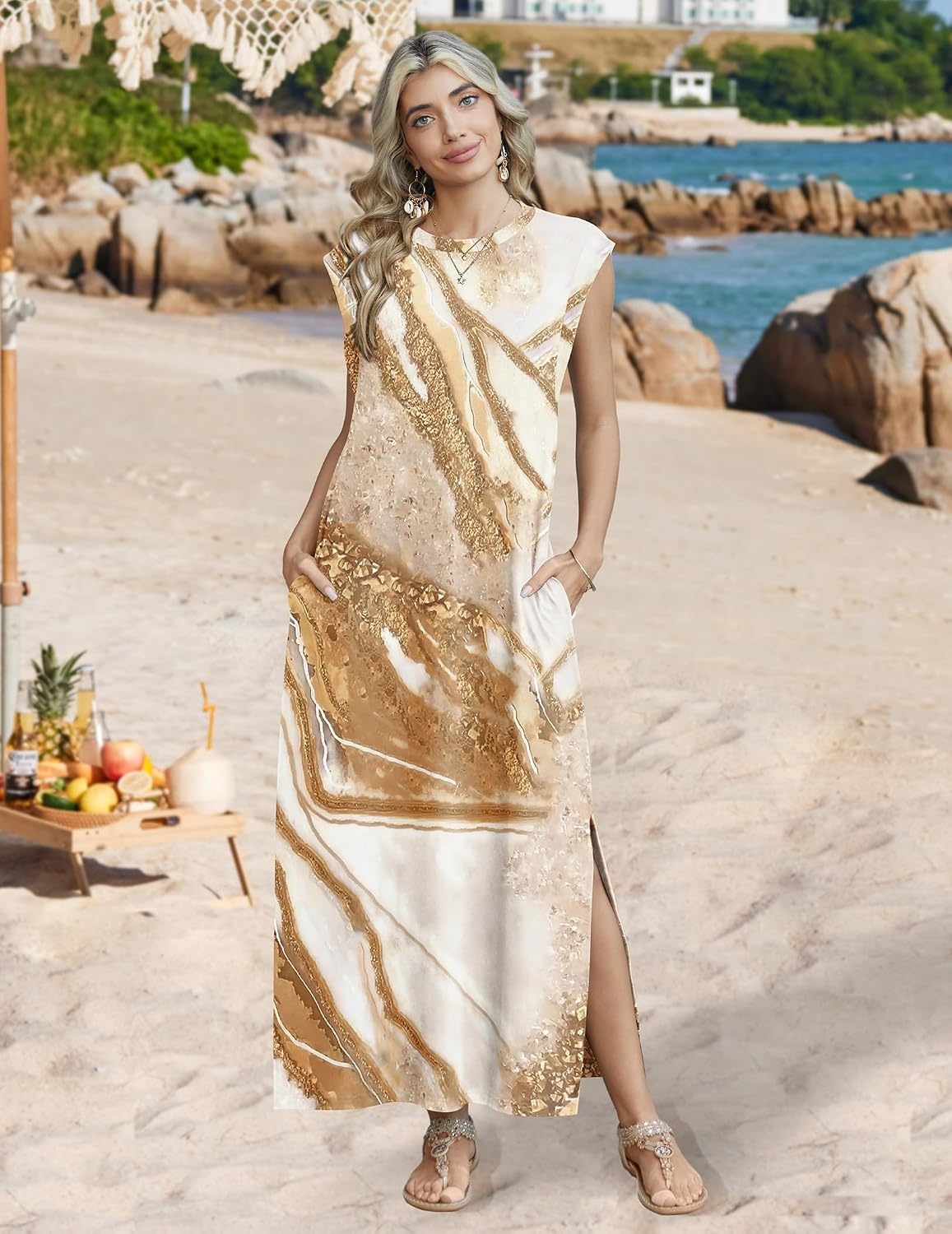 image:imageZeagoo Summer Dresses for Women 2026 Long Maxi Sundresses Loose Split WrinkleFree Beach Travel Vacation ClothesCx264