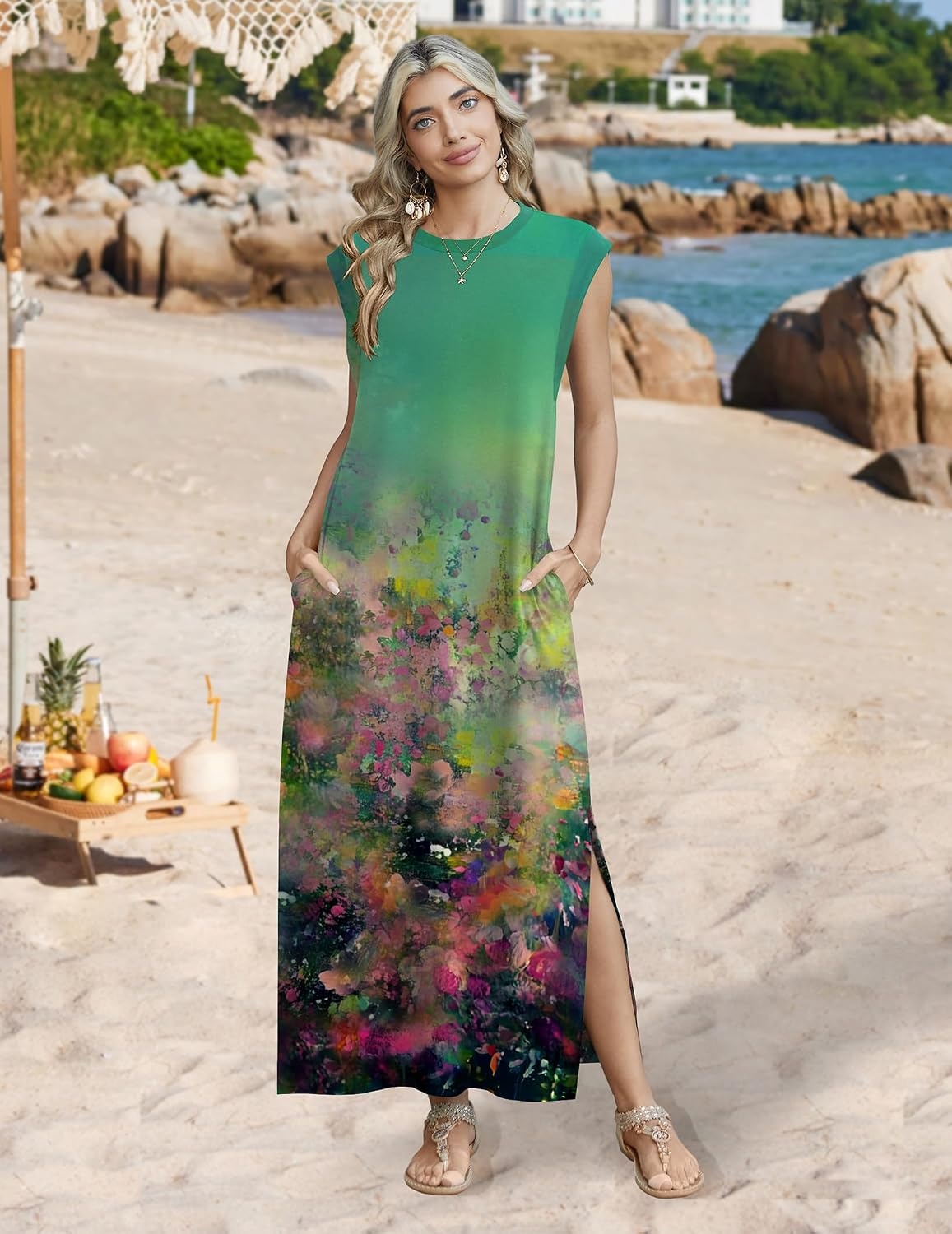 image:imageZeagoo Summer Dresses for Women 2026 Long Maxi Sundresses Loose Split WrinkleFree Beach Travel Vacation ClothesCx322