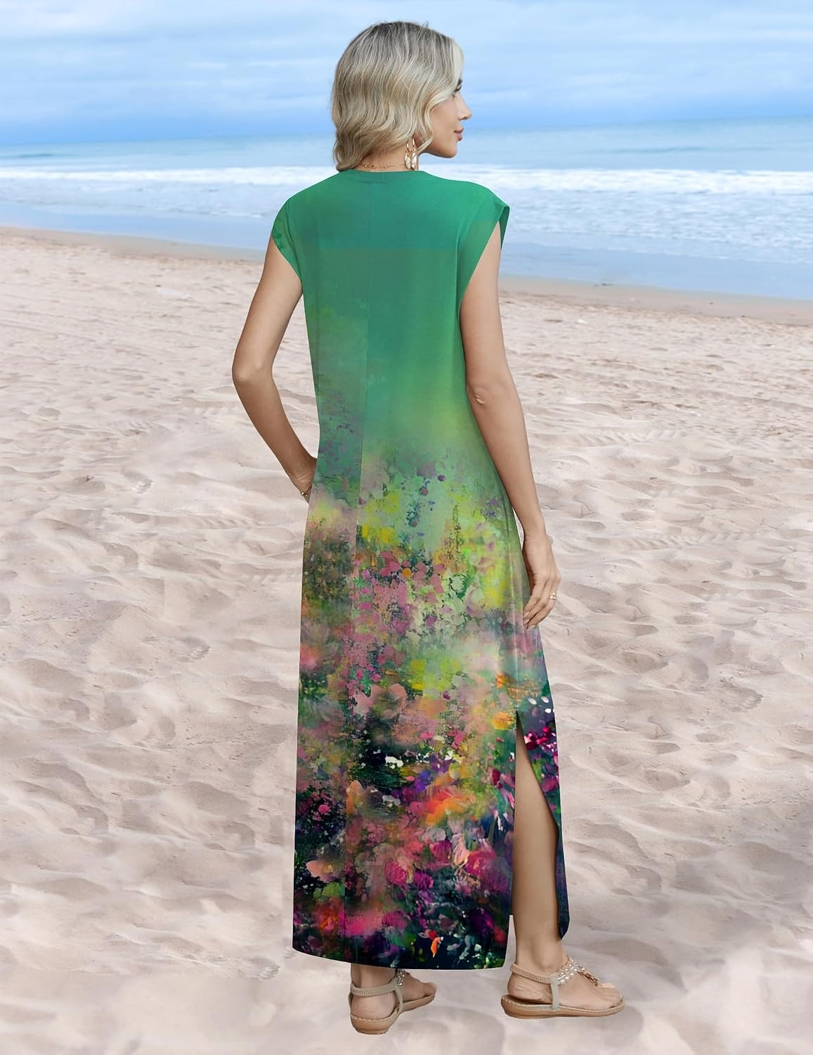 image:imageZeagoo Summer Dresses for Women 2026 Long Maxi Sundresses Loose Split WrinkleFree Beach Travel Vacation ClothesCx322