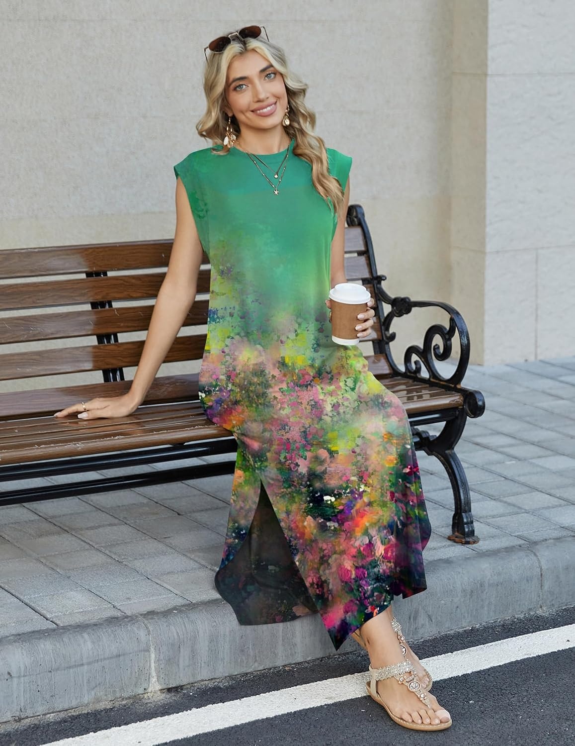 image:imageZeagoo Summer Dresses for Women 2026 Long Maxi Sundresses Loose Split WrinkleFree Beach Travel Vacation ClothesCx322