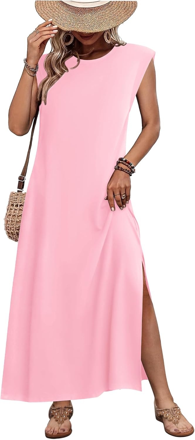 image:imageZeagoo Summer Dresses for Women 2026 Long Maxi Sundresses Loose Split WrinkleFree Beach Travel Vacation ClothesLight Rose