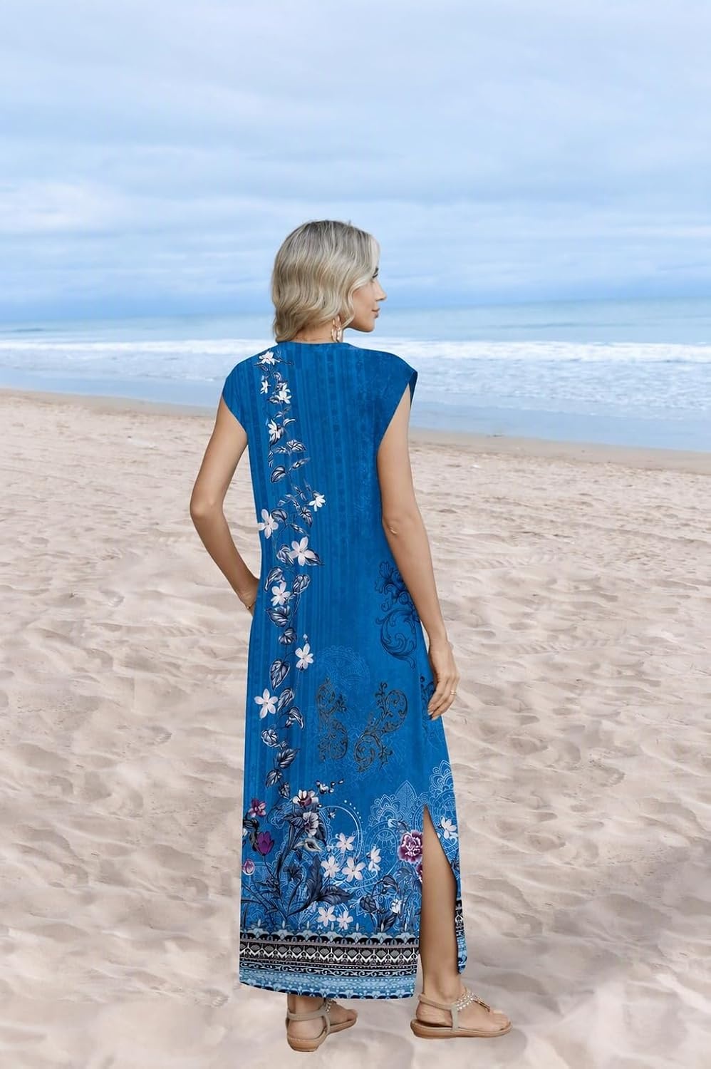 image:imageZeagoo Summer Dresses for Women 2026 Long Maxi Sundresses Loose Split WrinkleFree Beach Travel Vacation ClothesMz844
