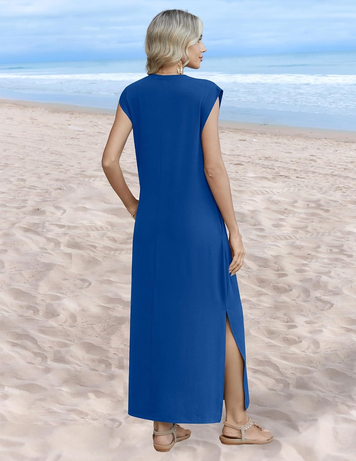 image:imageZeagoo Summer Dresses for Women 2026 Long Maxi Sundresses Loose Split WrinkleFree Beach Travel Vacation ClothesNavy Blue