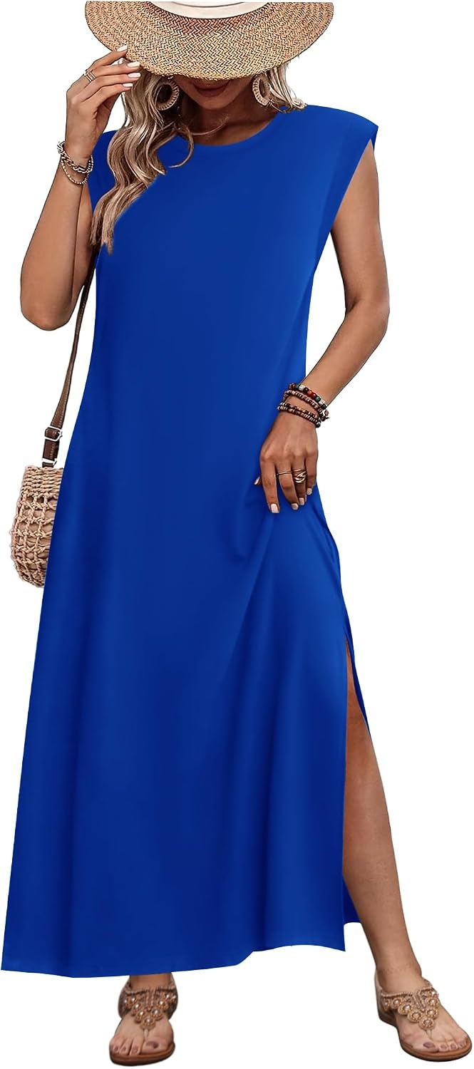 image:imageZeagoo Summer Dresses for Women 2026 Long Maxi Sundresses Loose Split WrinkleFree Beach Travel Vacation ClothesRoyal Blue
