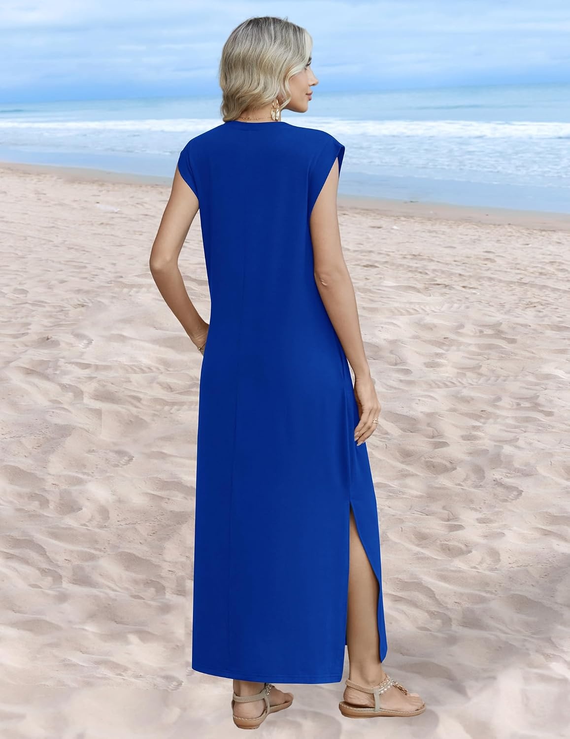 image:imageZeagoo Summer Dresses for Women 2026 Long Maxi Sundresses Loose Split WrinkleFree Beach Travel Vacation ClothesRoyal Blue
