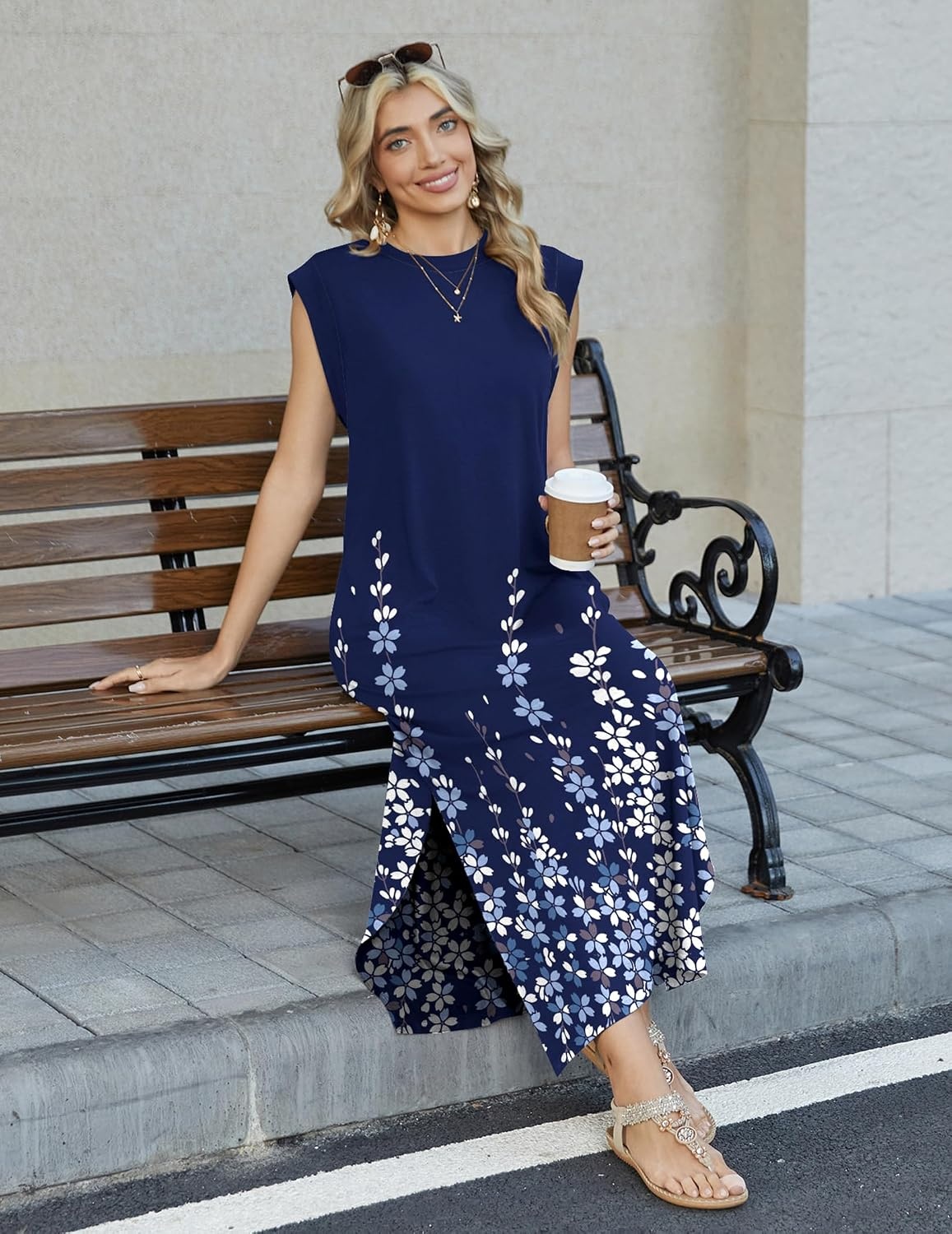 image:imageZeagoo Summer Dresses for Women 2026 Long Maxi Sundresses Loose Split WrinkleFree Beach Travel Vacation ClothesSf119