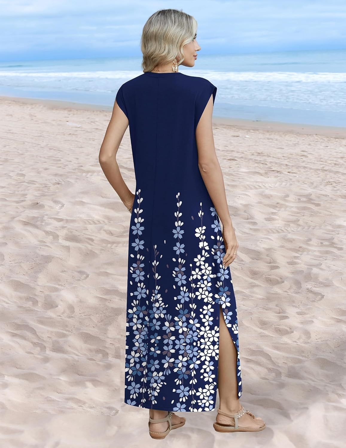 image:imageZeagoo Summer Dresses for Women 2026 Long Maxi Sundresses Loose Split WrinkleFree Beach Travel Vacation ClothesSf119
