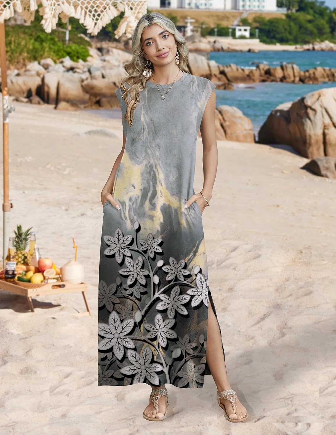 image:imageZeagoo Summer Dresses for Women 2026 Long Maxi Sundresses Loose Split WrinkleFree Beach Travel Vacation ClothesSf312