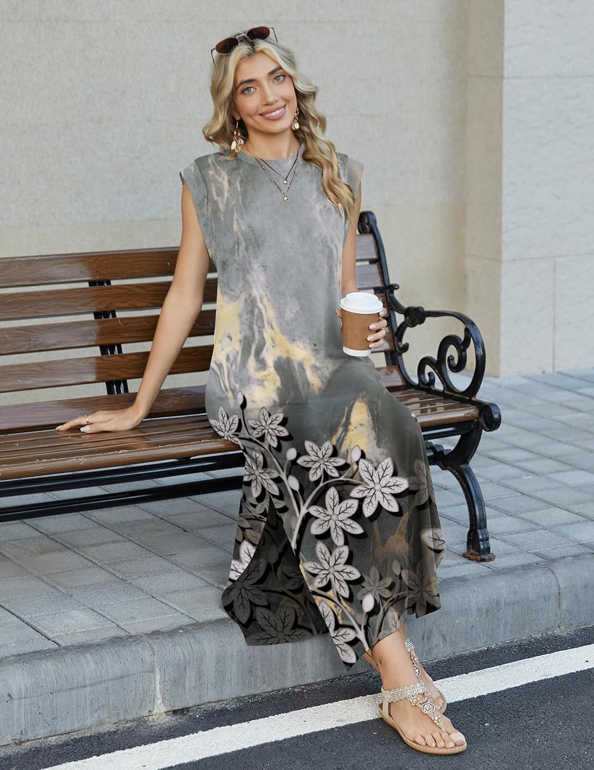 image:imageZeagoo Summer Dresses for Women 2026 Long Maxi Sundresses Loose Split WrinkleFree Beach Travel Vacation ClothesSf312