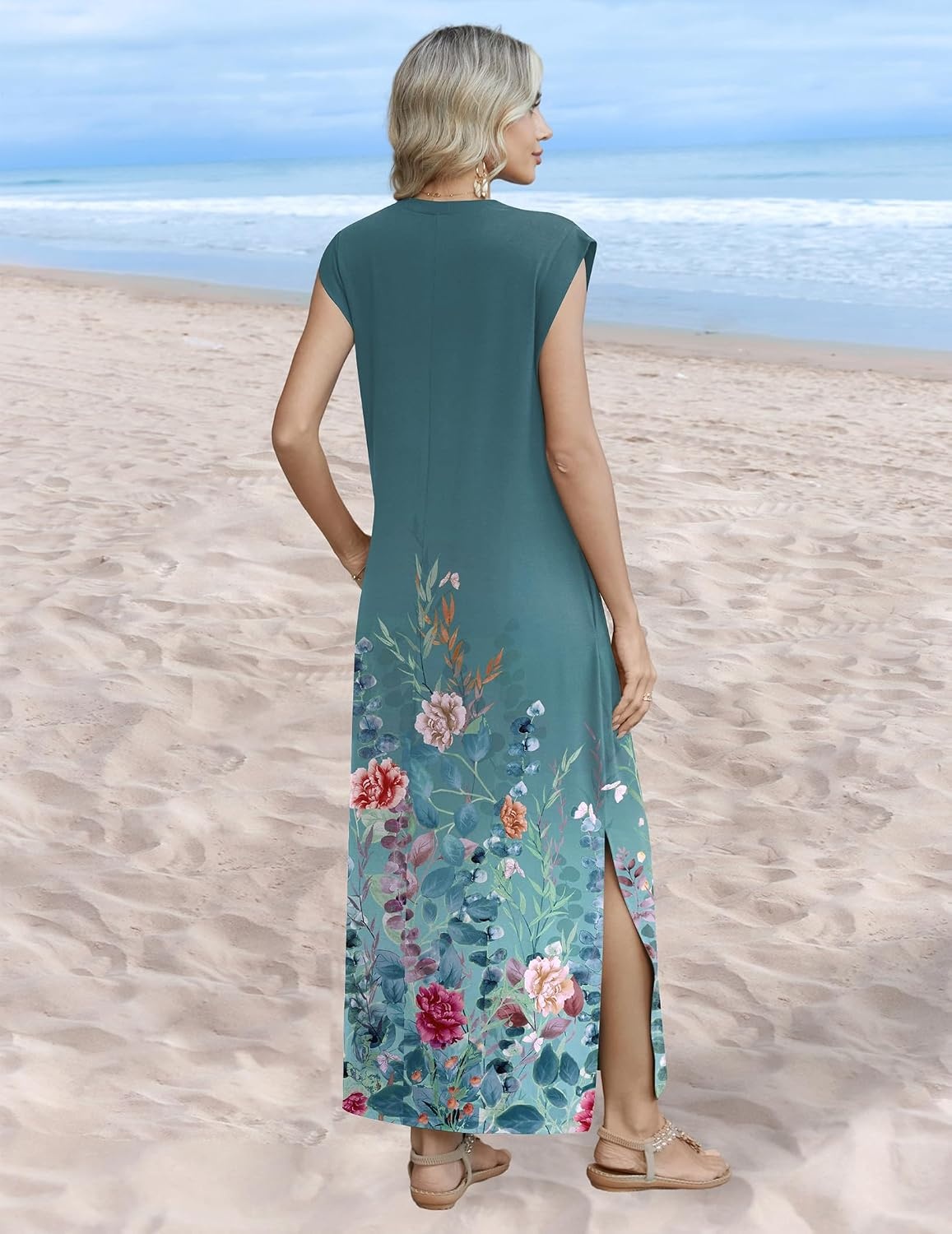image:imageZeagoo Summer Dresses for Women 2026 Long Maxi Sundresses Loose Split WrinkleFree Beach Travel Vacation ClothesWf115