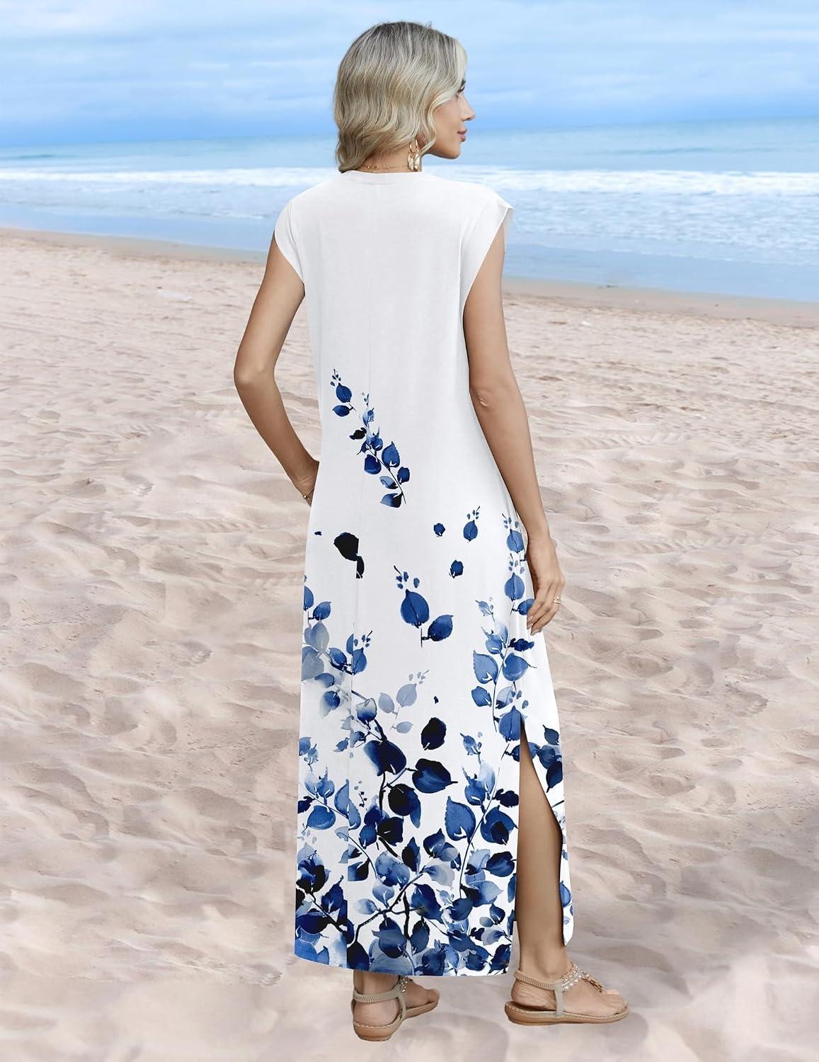 image:imageZeagoo Summer Dresses for Women 2026 Long Maxi Sundresses Loose Split WrinkleFree Beach Travel Vacation ClothesWf118