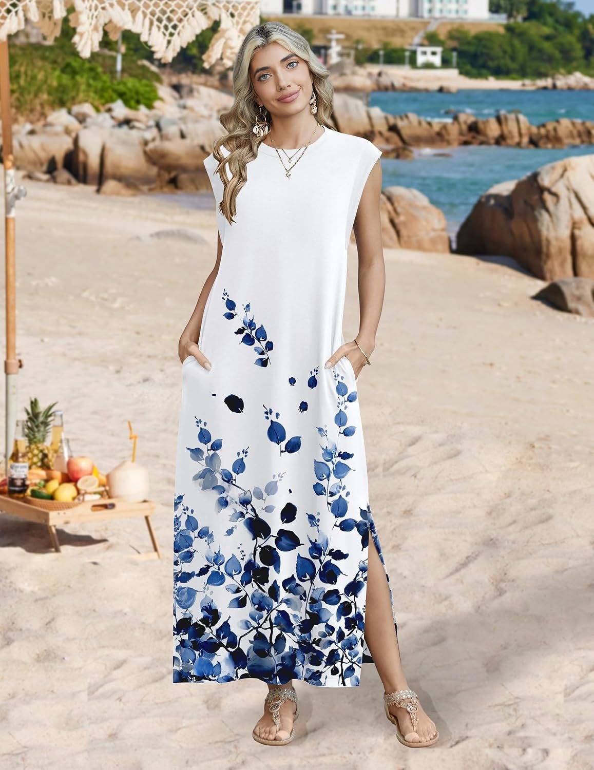 image:imageZeagoo Summer Dresses for Women 2026 Long Maxi Sundresses Loose Split WrinkleFree Beach Travel Vacation ClothesWf118