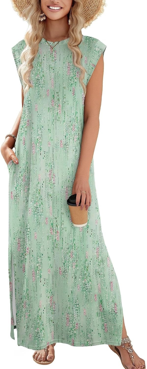 image:imageZeagoo Summer Dresses for Women 2026 Long Maxi Sundresses Loose Split WrinkleFree Beach Travel Vacation ClothesWf25