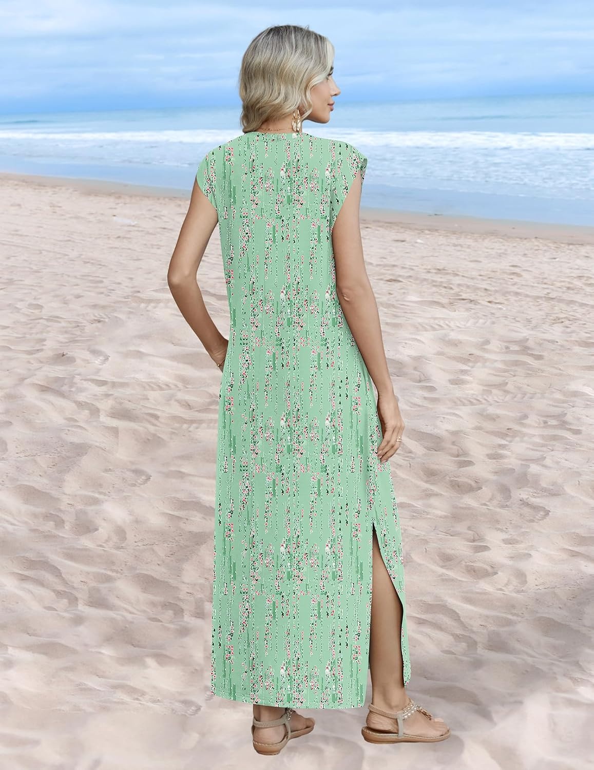 image:imageZeagoo Summer Dresses for Women 2026 Long Maxi Sundresses Loose Split WrinkleFree Beach Travel Vacation ClothesWf25