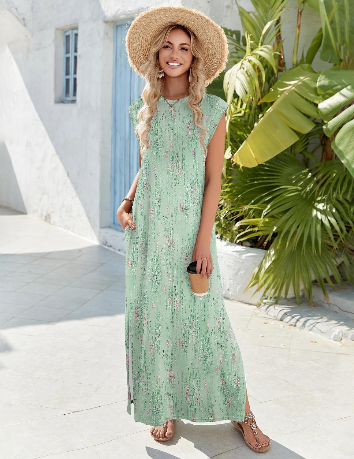 image:imageZeagoo Summer Dresses for Women 2026 Long Maxi Sundresses Loose Split WrinkleFree Beach Travel Vacation ClothesWf25