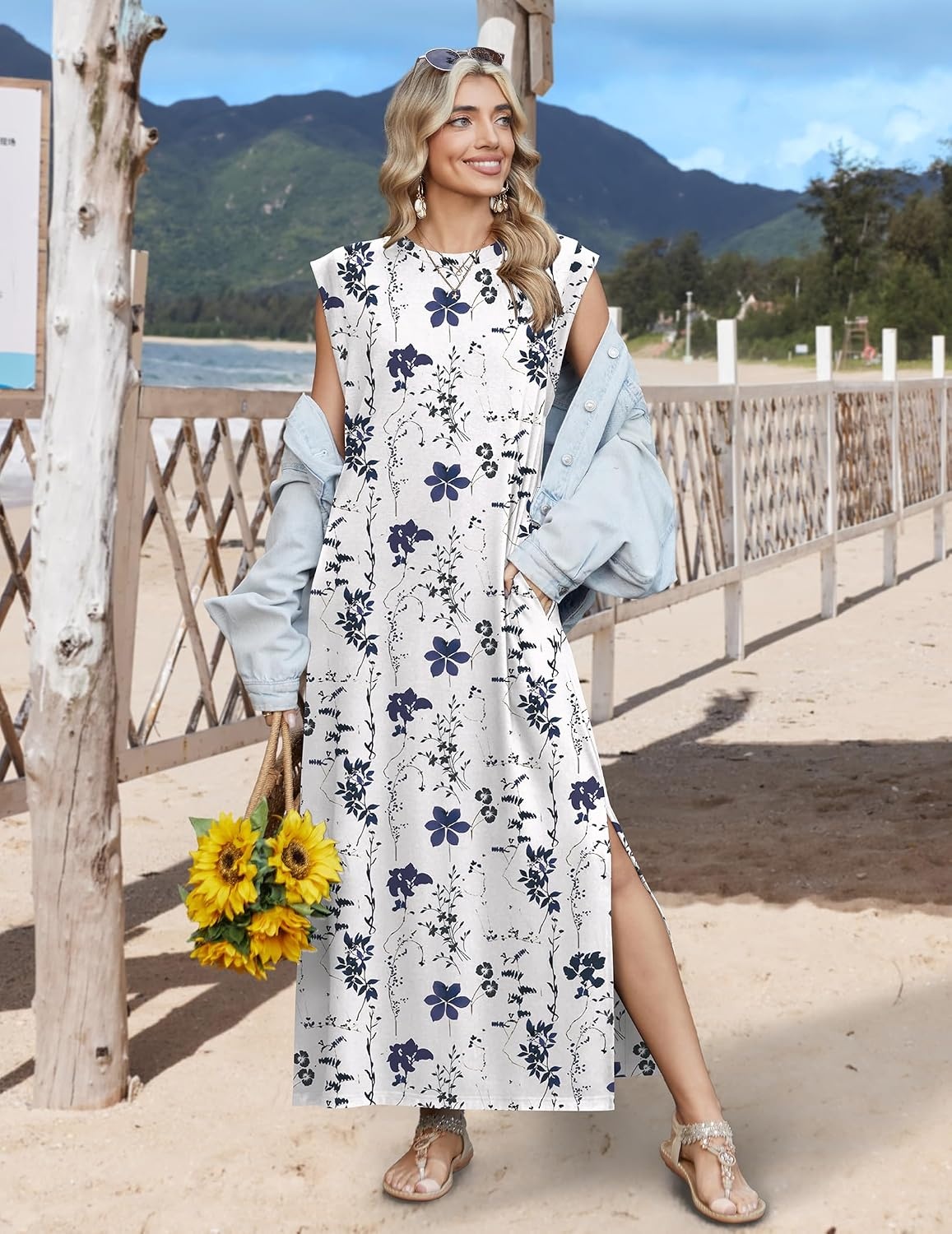 image:imageZeagoo Summer Dresses for Women 2026 Long Maxi Sundresses Loose Split WrinkleFree Beach Travel Vacation ClothesXh462