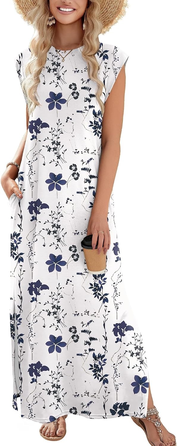 image:imageZeagoo Summer Dresses for Women 2026 Long Maxi Sundresses Loose Split WrinkleFree Beach Travel Vacation ClothesXh462