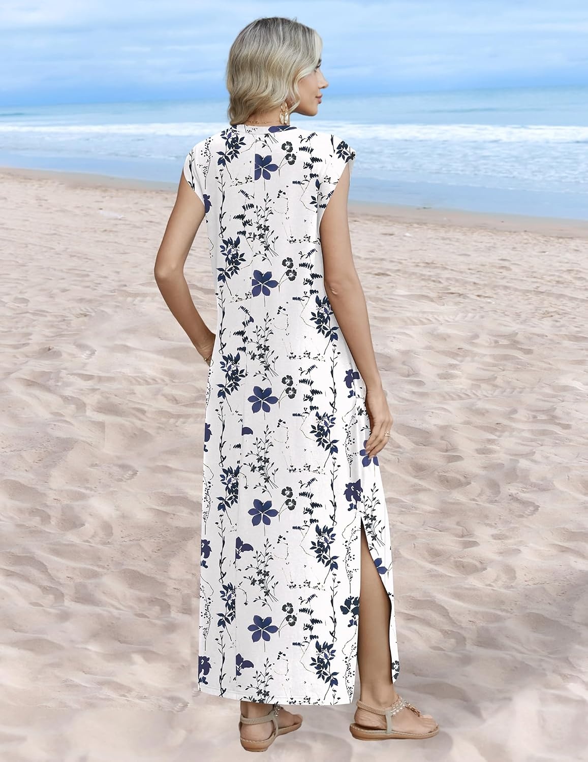 image:imageZeagoo Summer Dresses for Women 2026 Long Maxi Sundresses Loose Split WrinkleFree Beach Travel Vacation ClothesXh462