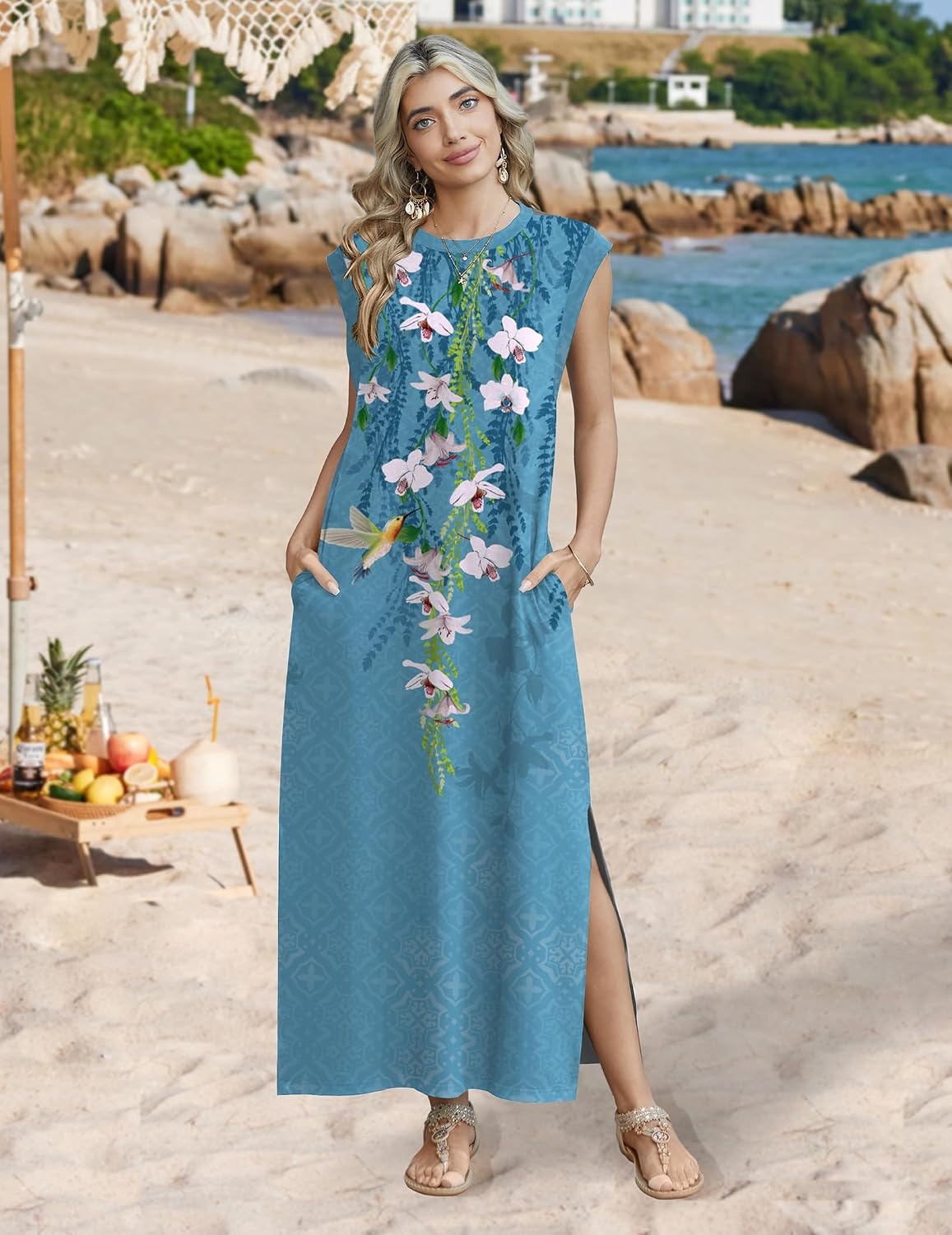 image:imageZeagoo Summer Dresses for Women 2026 Long Maxi Sundresses Loose Split WrinkleFree Beach Travel Vacation ClothesZw89