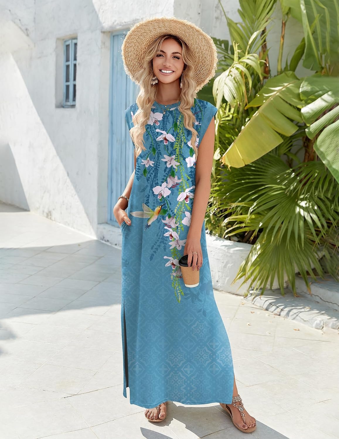 image:imageZeagoo Summer Dresses for Women 2026 Long Maxi Sundresses Loose Split WrinkleFree Beach Travel Vacation ClothesZw89