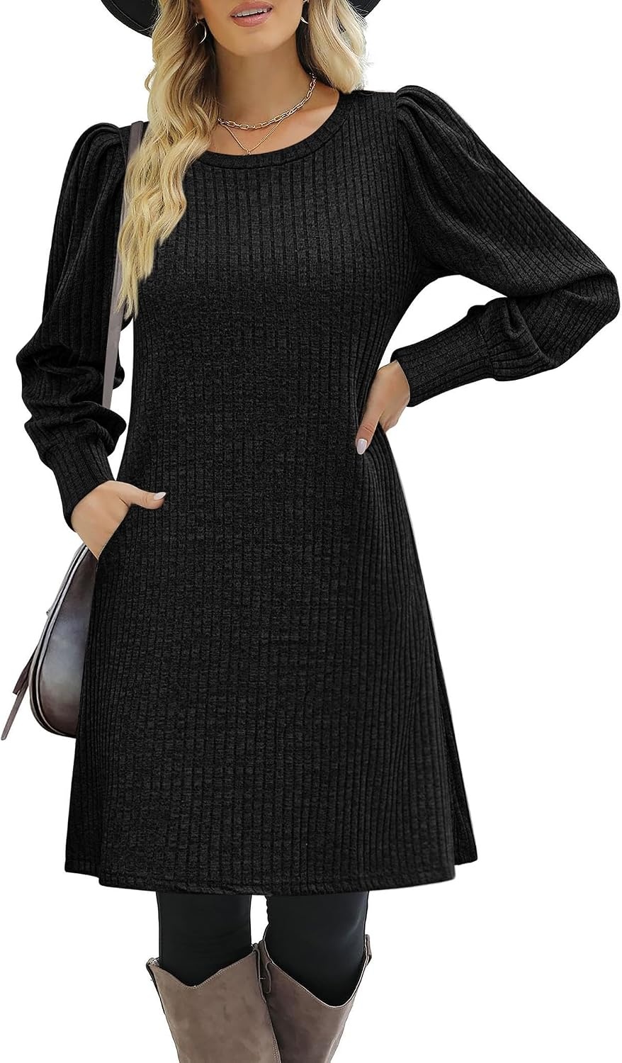 image:imageZeagoo Women Fall Winter Dress Knitted Pullover DressesAblack