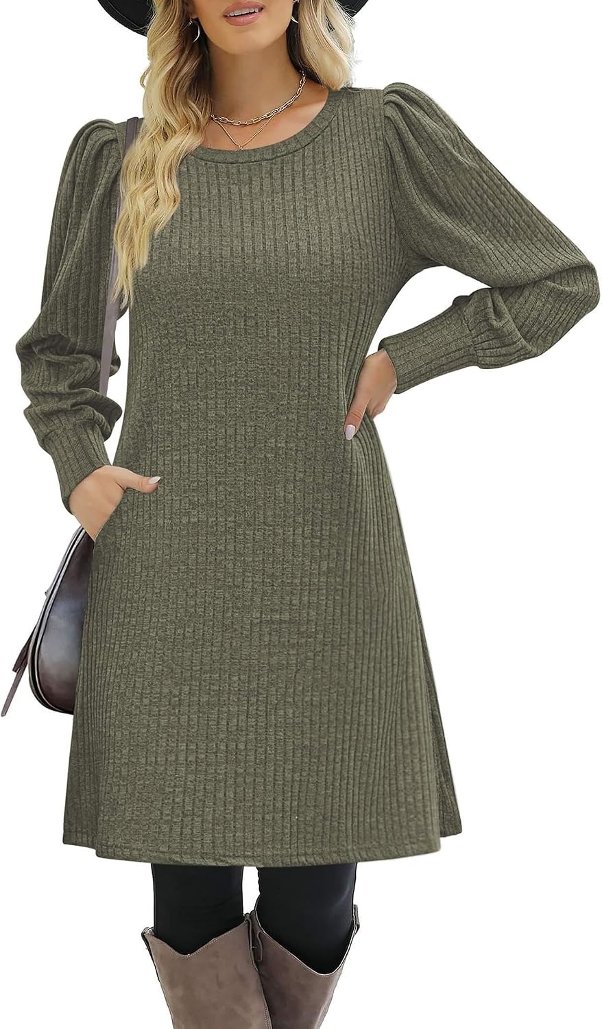 image:imageZeagoo Women Fall Winter Dress Knitted Pullover DressesArmy Green