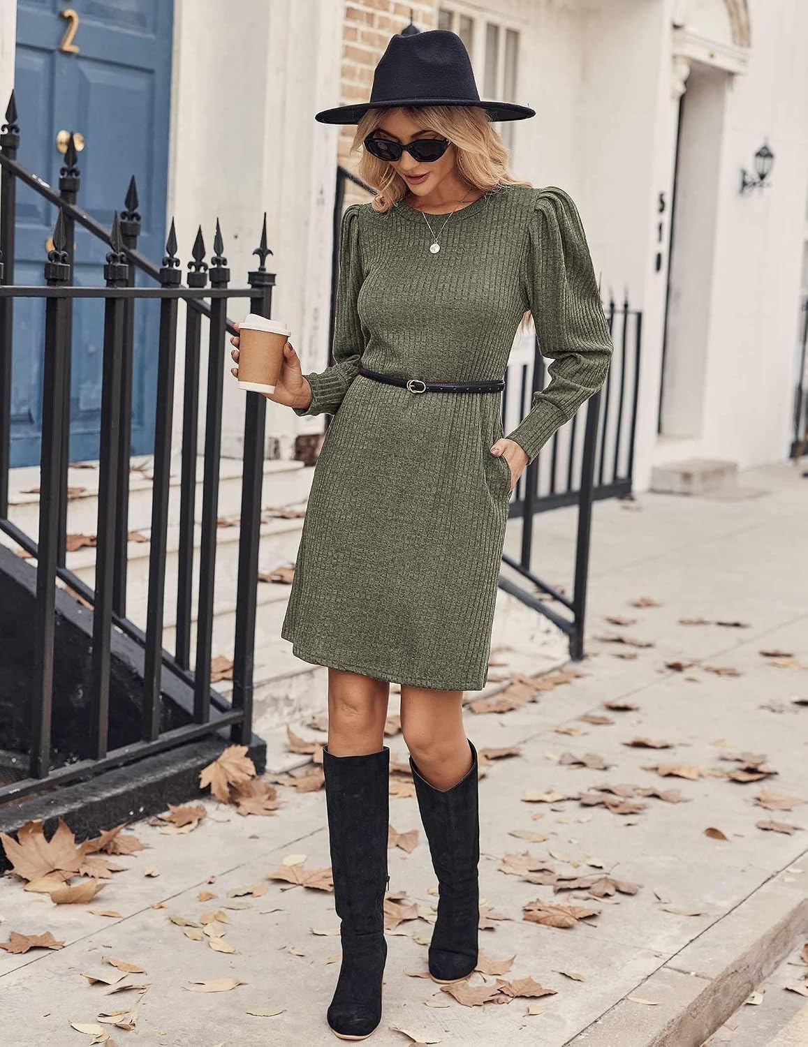 image:imageZeagoo Women Fall Winter Dress Knitted Pullover DressesArmy Green