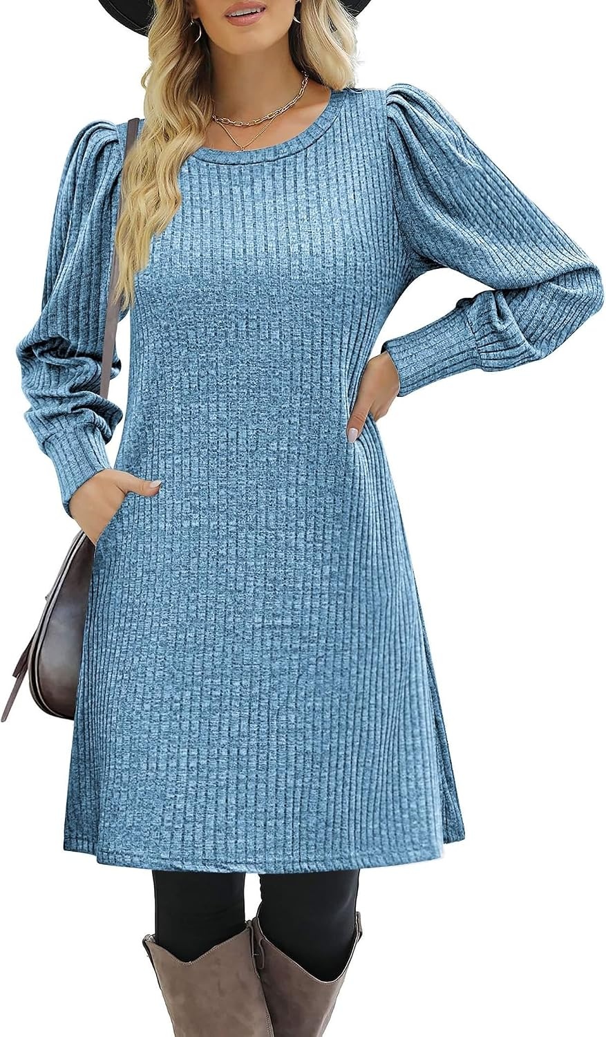 image:imageZeagoo Women Fall Winter Dress Knitted Pullover DressesBlue