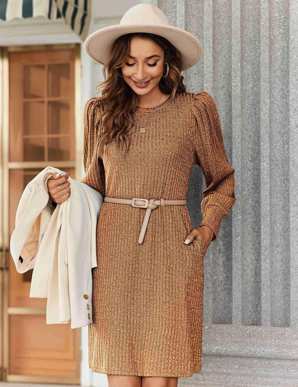 image:imageZeagoo Women Fall Winter Dress Knitted Pullover DressesBurnt Orange