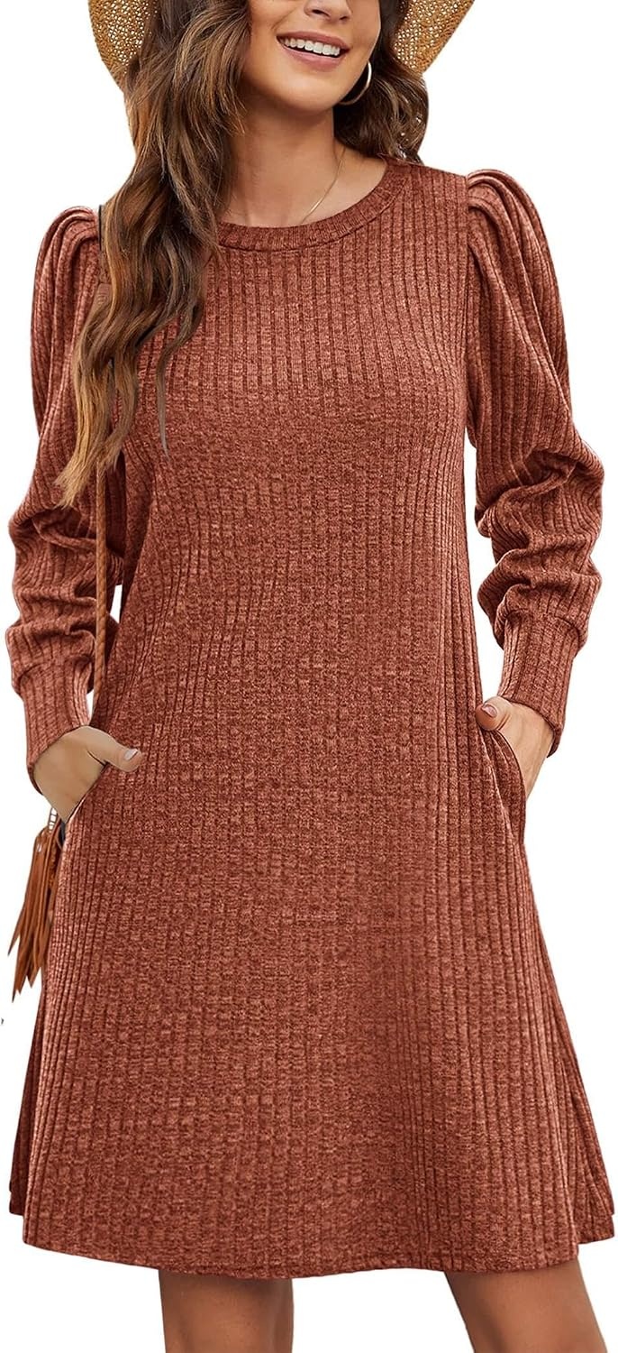 image:imageZeagoo Women Fall Winter Dress Knitted Pullover DressesCaramel