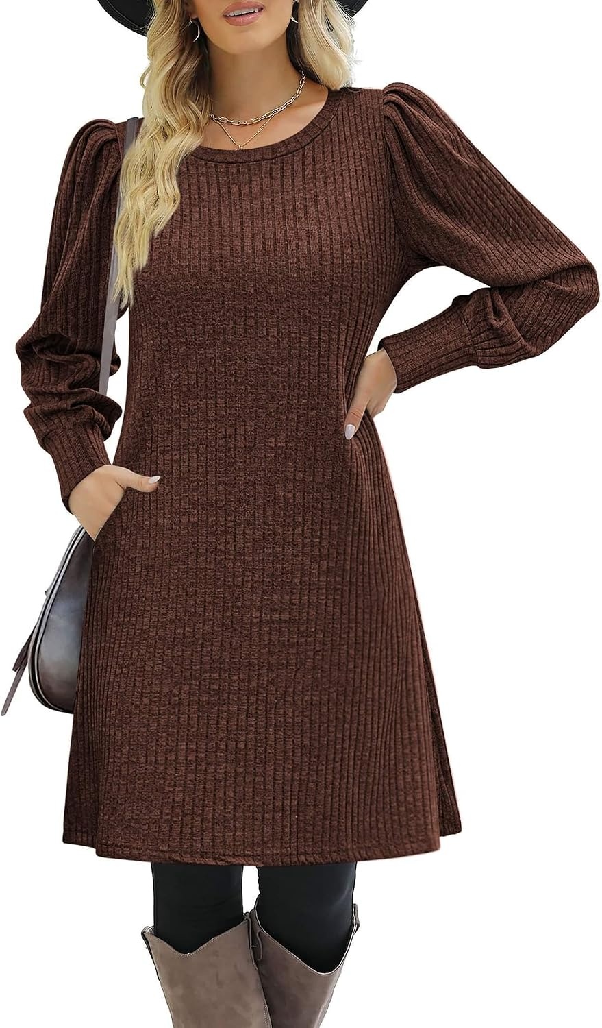 image:imageZeagoo Women Fall Winter Dress Knitted Pullover DressesCoffee