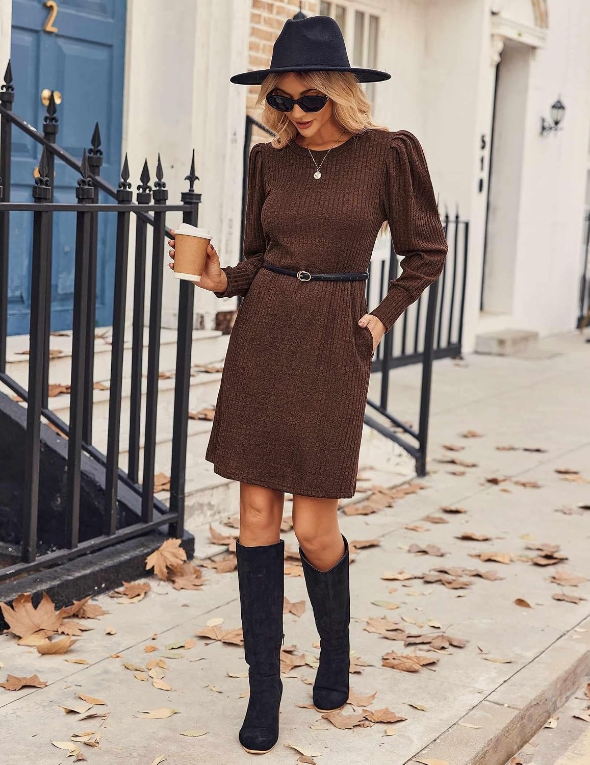 image:imageZeagoo Women Fall Winter Dress Knitted Pullover DressesCoffee