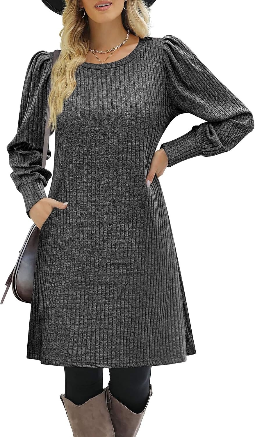 image:imageZeagoo Women Fall Winter Dress Knitted Pullover DressesDark Grey