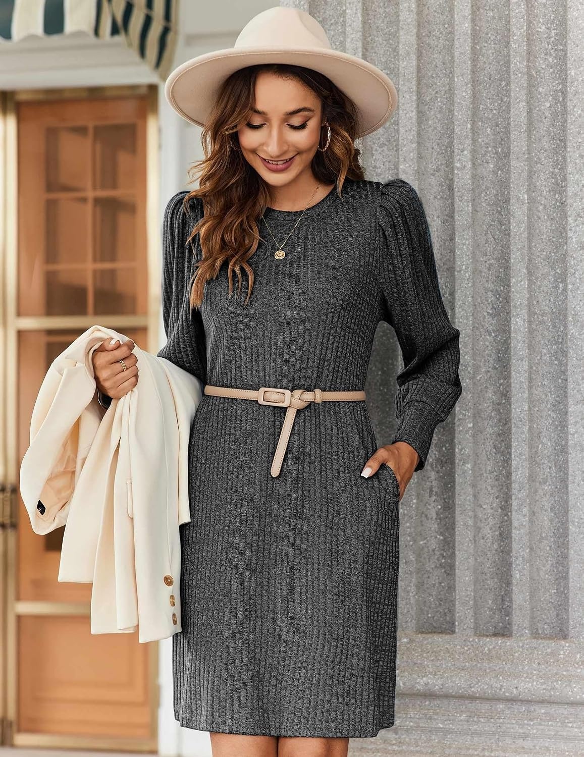 image:imageZeagoo Women Fall Winter Dress Knitted Pullover DressesDark Grey