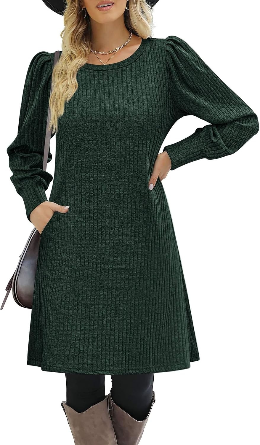 image:imageZeagoo Women Fall Winter Dress Knitted Pullover DressesDeep Green