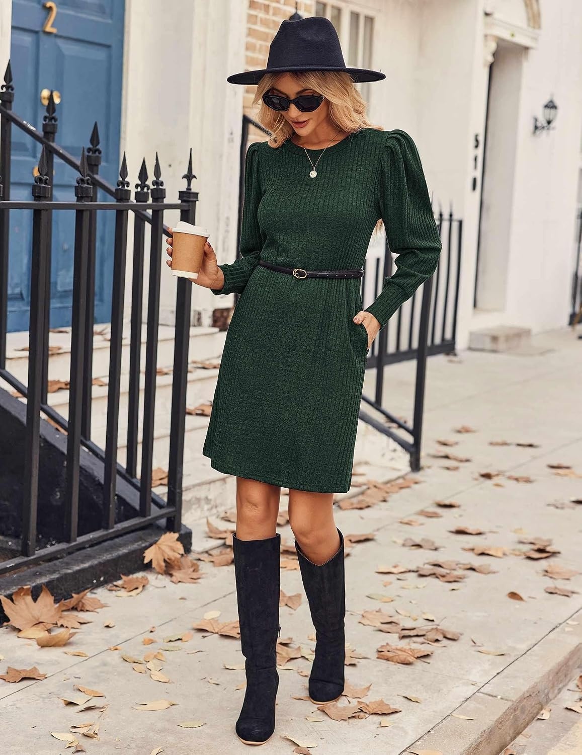 image:imageZeagoo Women Fall Winter Dress Knitted Pullover DressesDeep Green