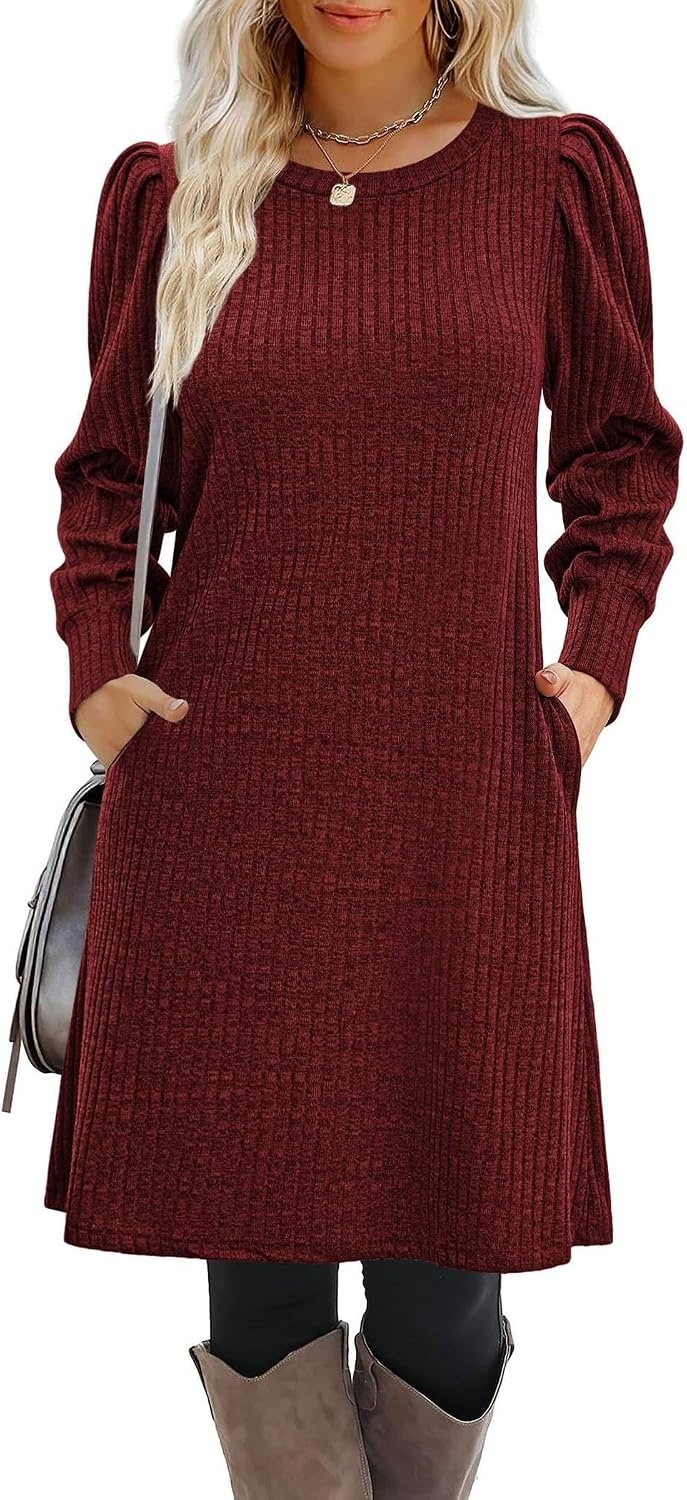 image:imageZeagoo Women Fall Winter Dress Knitted Pullover DressesDeep Red