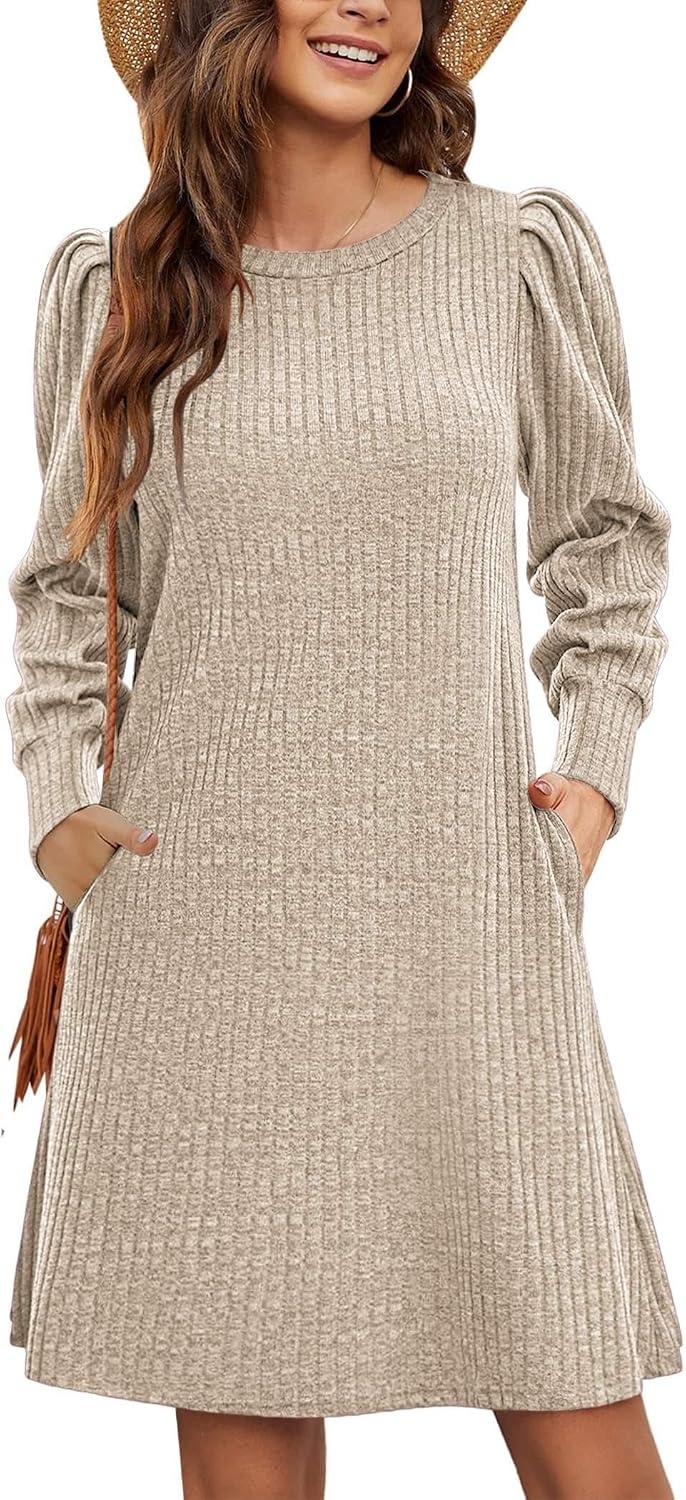 image:imageZeagoo Women Fall Winter Dress Knitted Pullover DressesKhaki