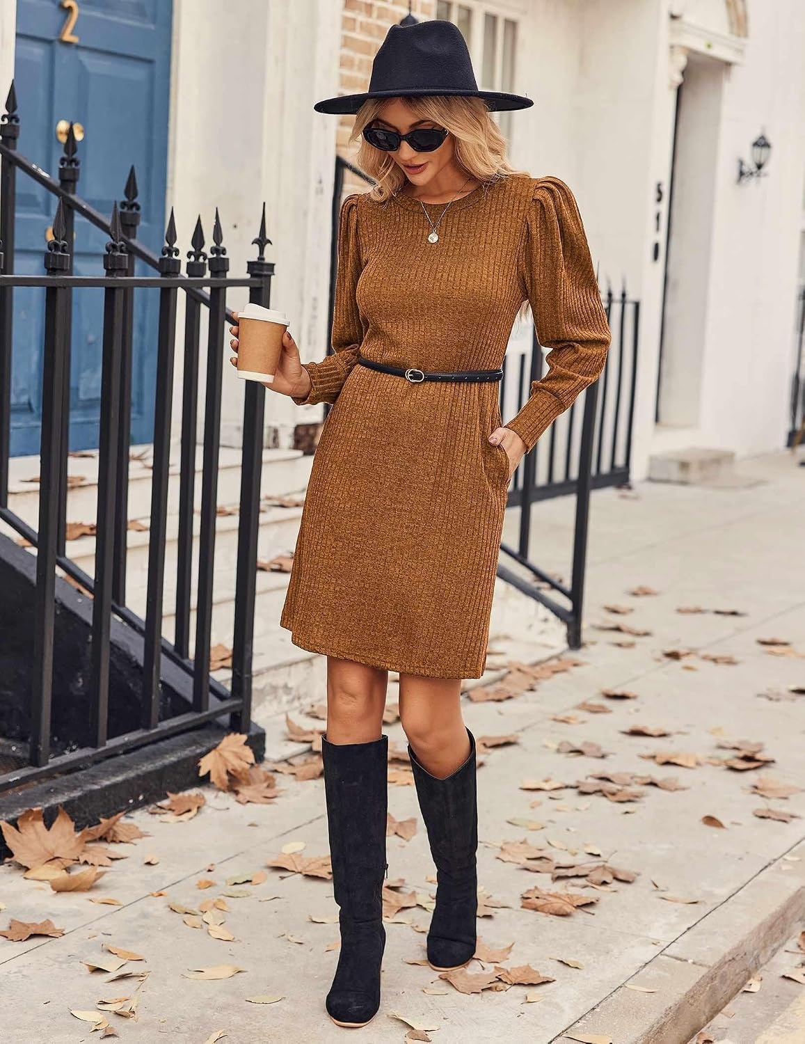 image:imageZeagoo Women Fall Winter Dress Knitted Pullover DressesLight Brown