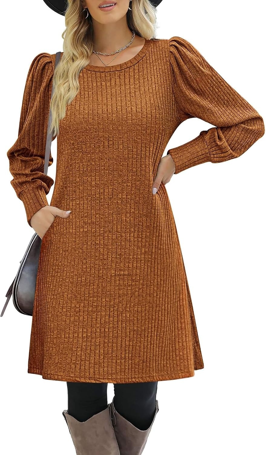 image:imageZeagoo Women Fall Winter Dress Knitted Pullover DressesLight Brown