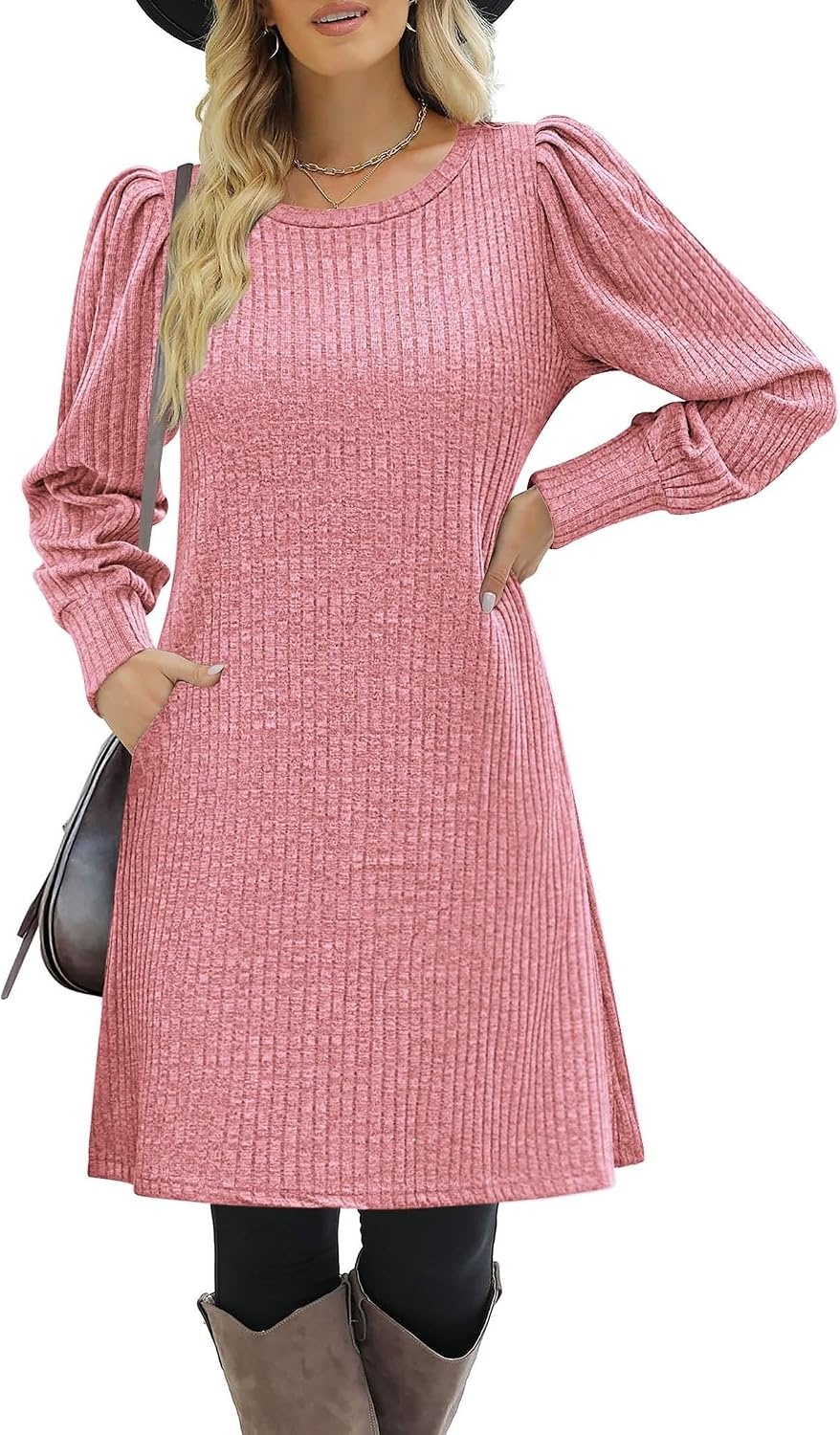 image:imageZeagoo Women Fall Winter Dress Knitted Pullover DressesLight Pink