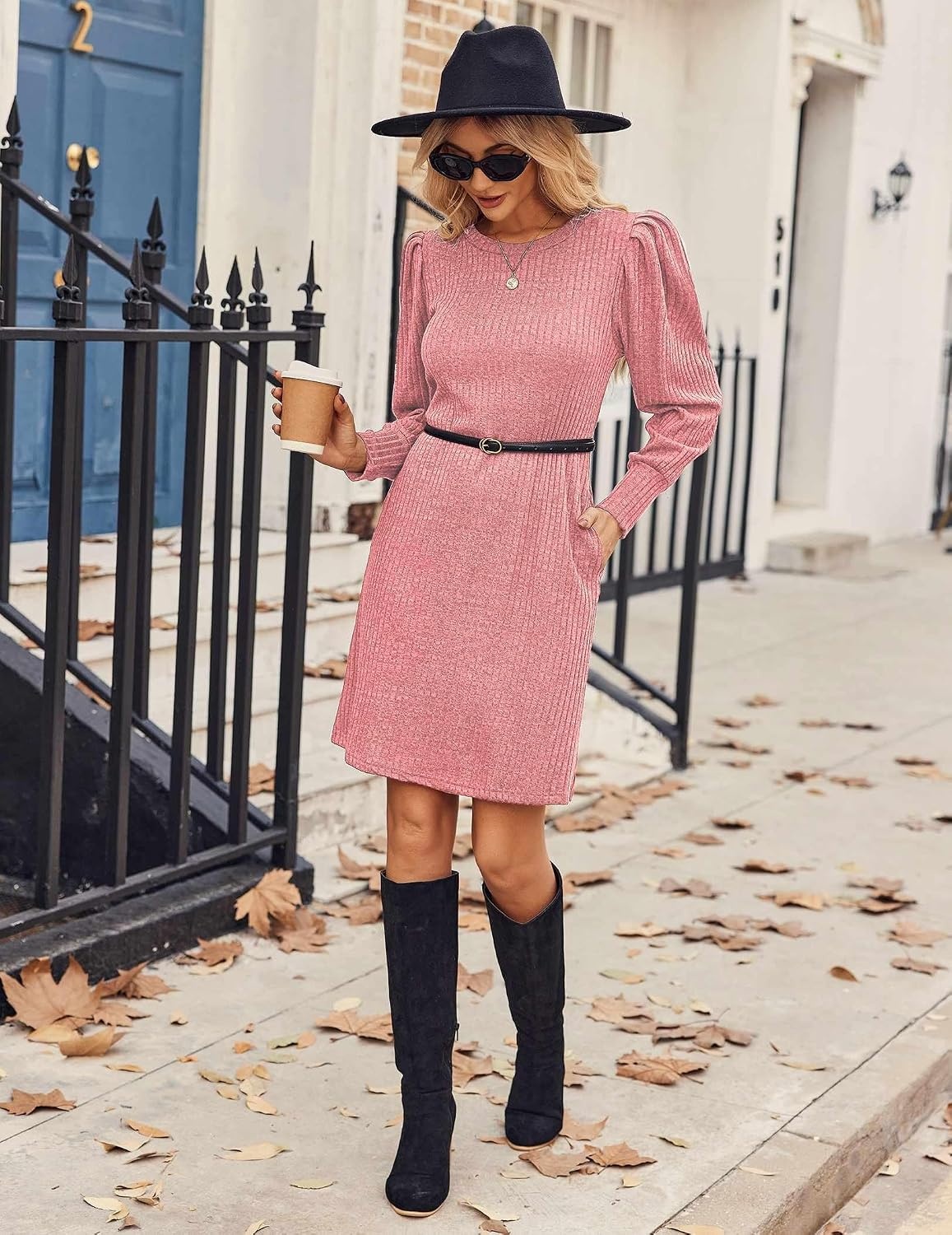 image:imageZeagoo Women Fall Winter Dress Knitted Pullover DressesLight Pink