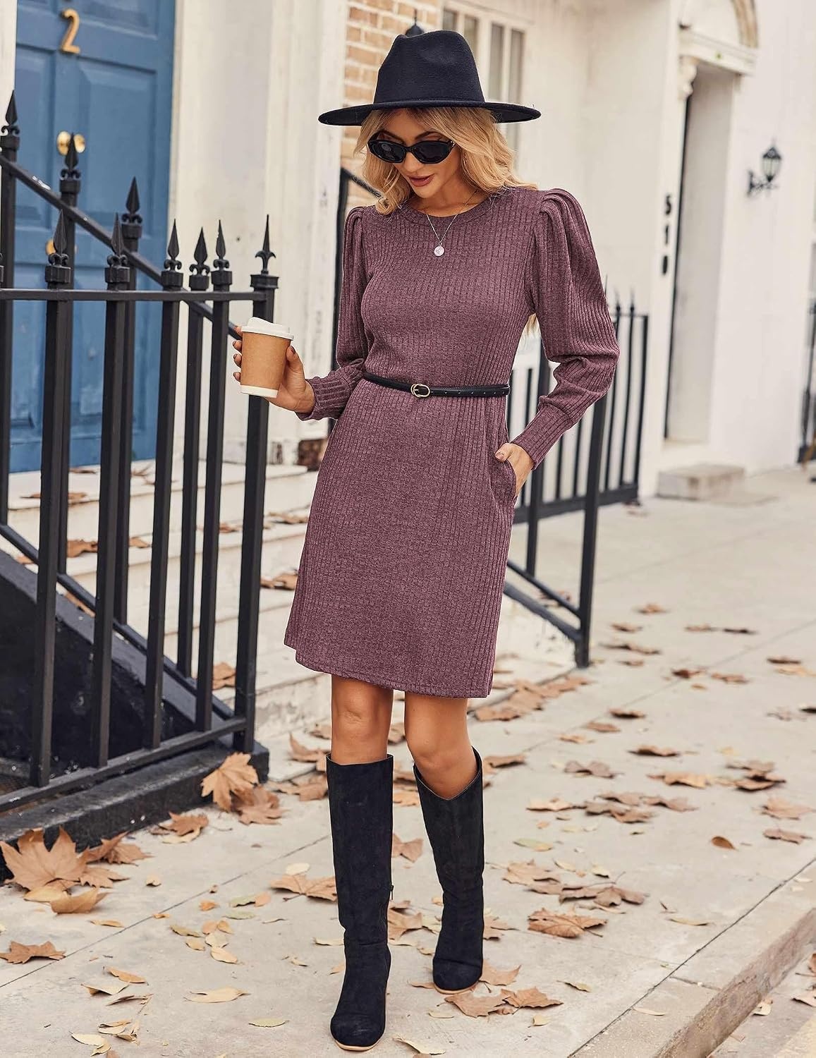 image:imageZeagoo Women Fall Winter Dress Knitted Pullover DressesMauve