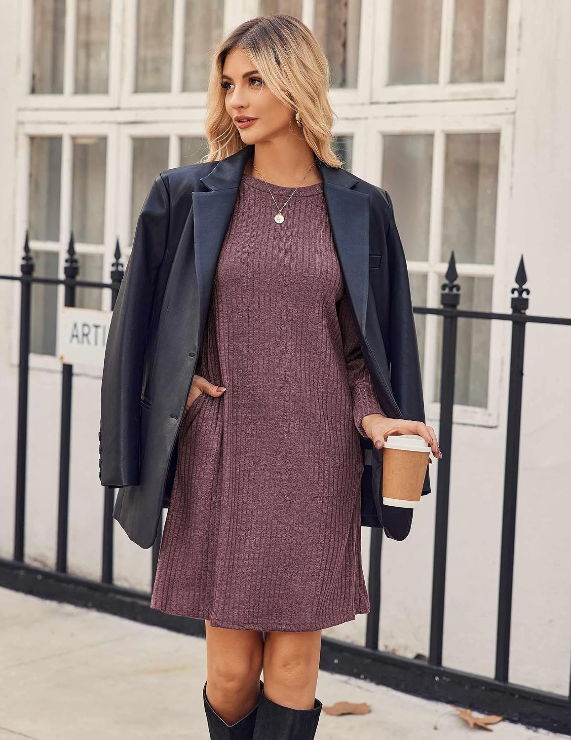 image:imageZeagoo Women Fall Winter Dress Knitted Pullover DressesMauve