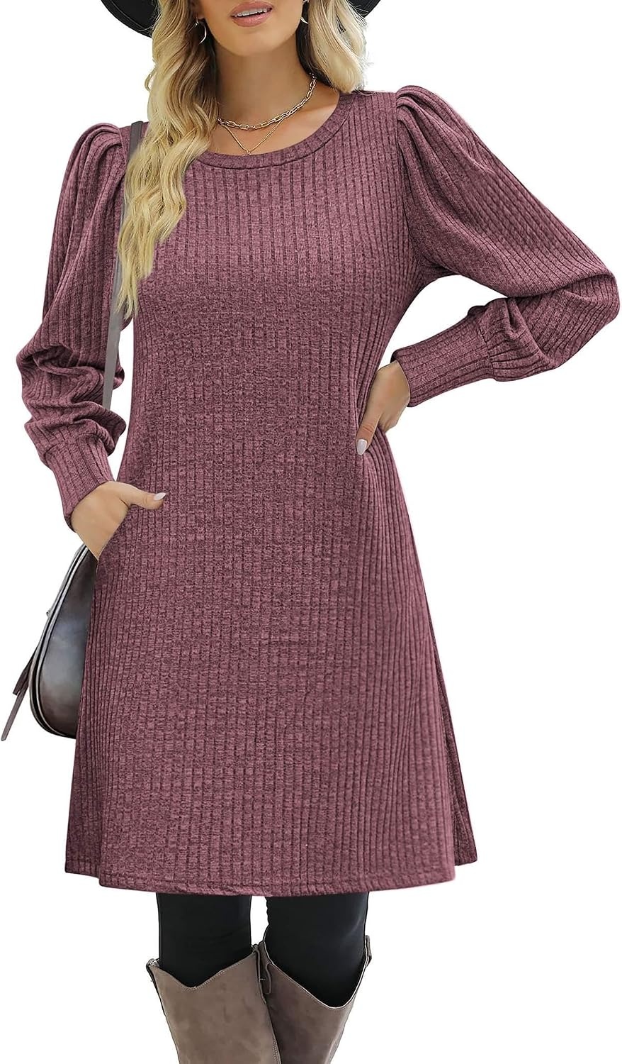 image:imageZeagoo Women Fall Winter Dress Knitted Pullover DressesMauve