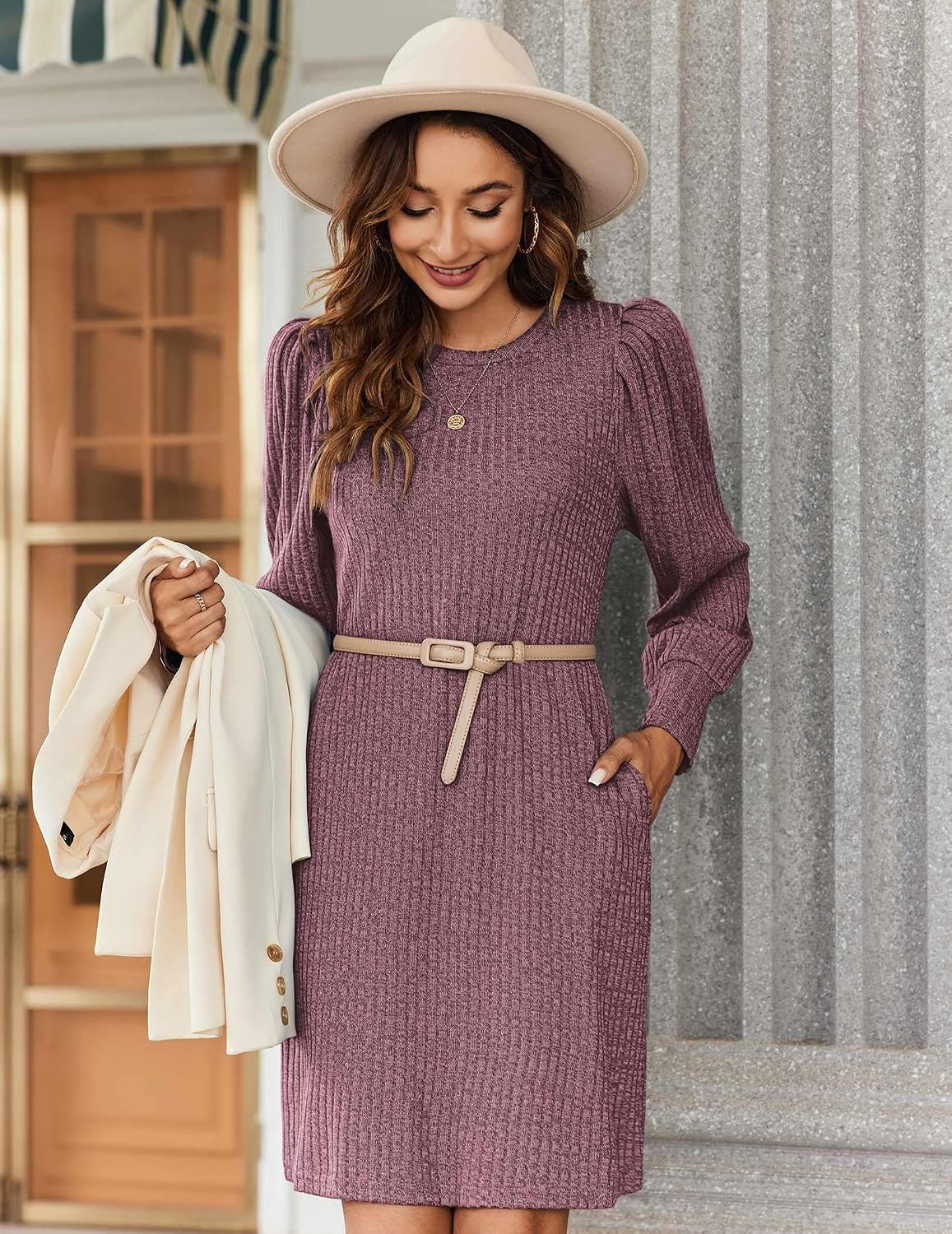 image:imageZeagoo Women Fall Winter Dress Knitted Pullover DressesMauve