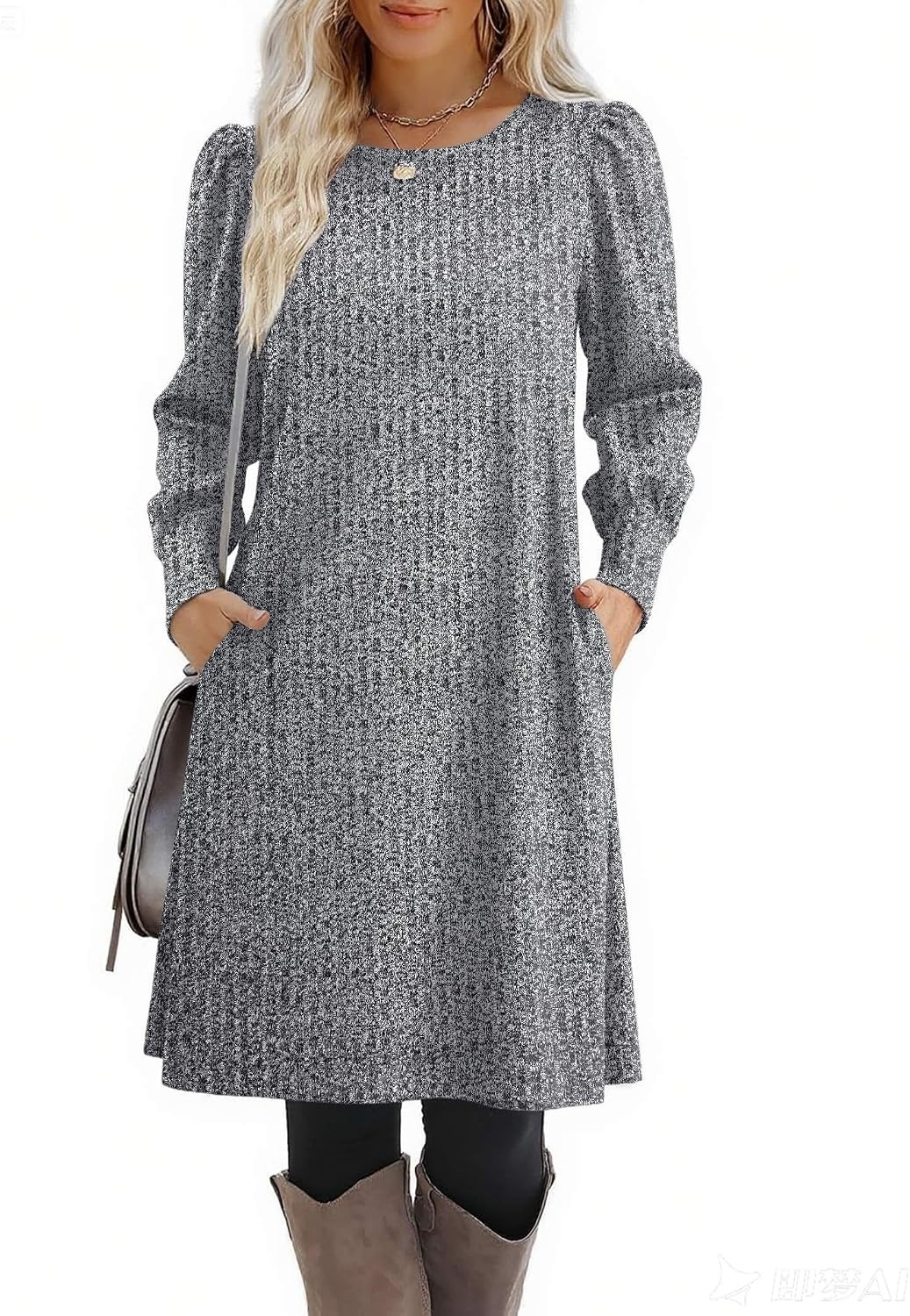 image:imageZeagoo Women Fall Winter Dress Knitted Pullover DressesMid Grey