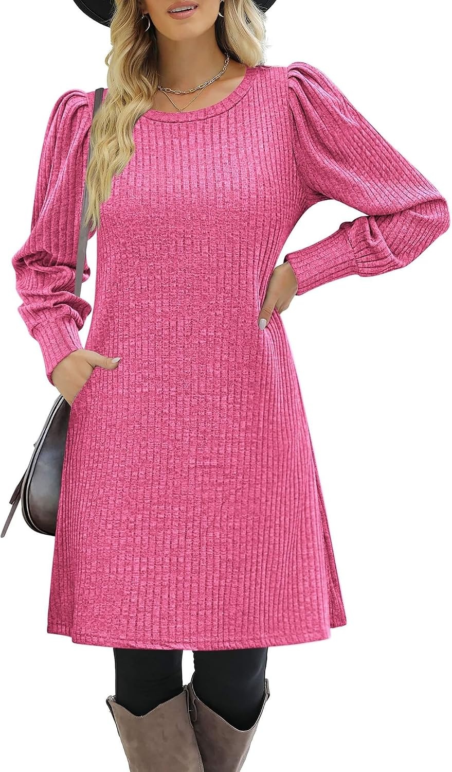 image:imageZeagoo Women Fall Winter Dress Knitted Pullover DressesRose Pink