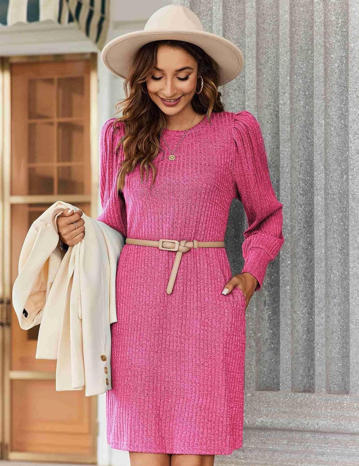 image:imageZeagoo Women Fall Winter Dress Knitted Pullover DressesRose Pink